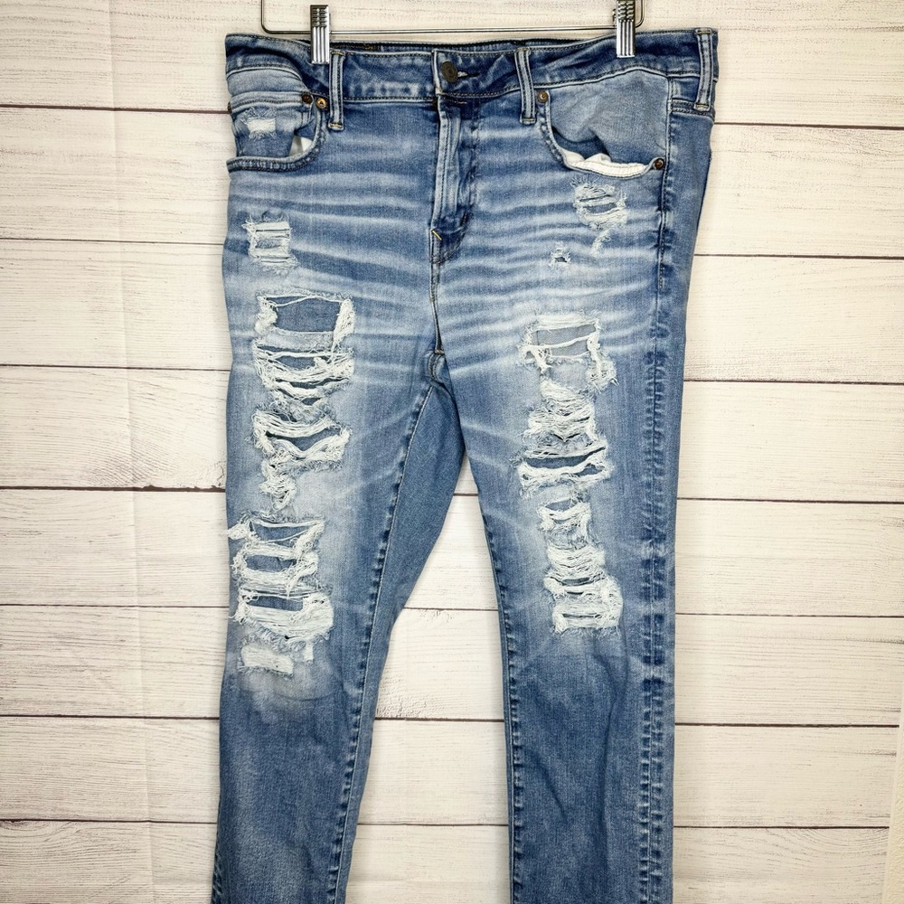 American eagle blue ripped skinny jeans size 36